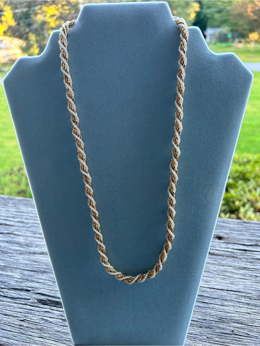 Vintage Trifari Gold rope and faux pearl Twisted Rope Necklace 22” 1980s